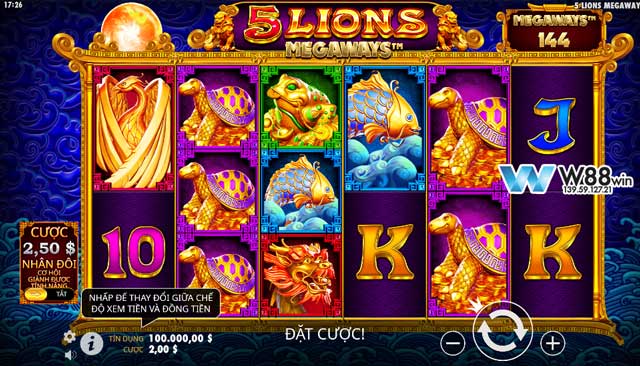 Giao diện slot game ngũ đại kỳ lân tại w88